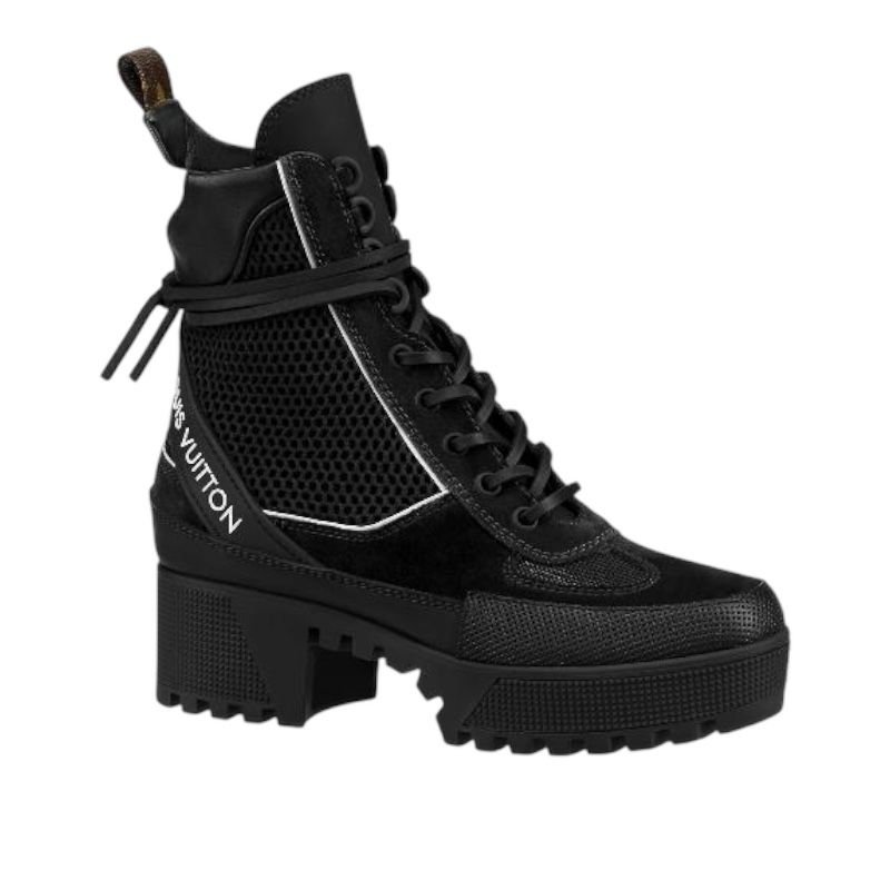 WhatsApp Image 2025-08-21 at 2.43.17 AM Louis Vuitton Black Suede, Mesh And Leather Laureate Platform Desert Ankle Boots - Image 1