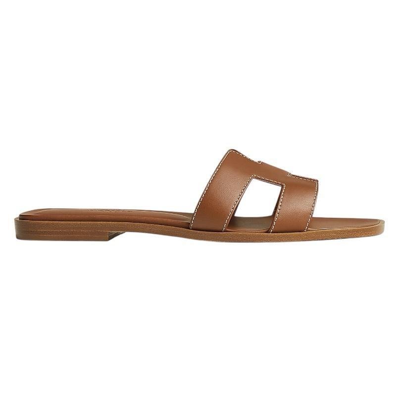 WhatsApp Image 2025-08-22 at 1.32.48 PM Hermes Brown Leather Oran FlatSandals - Image 1